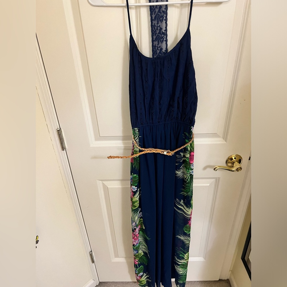 Tropical Maxi Dress with Belt